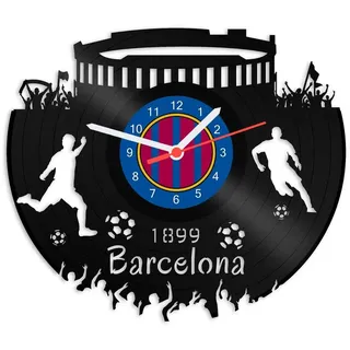 GRAVURZEILE Wanduhr Schallplattenuhr Barcelona - 100% Vereinsliebe - Fußball - schwarz