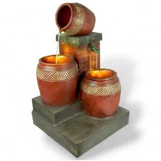 Arnusa Gartenbrunnen Springbrunnen Krüge SB106 Gartendekoration Landhaus Wasserspiel, mit LED Beleuchtung Komplett Set rot