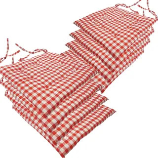 NYVI Stuhlkissen 40x40 cm ComfySeat Rot Weiß kariert 8er Set - Sitzkissen mit Bändern/Schleife, 9-fache Steppung - Indoor & Outdoor - Gartenstuhlkissen aus Baumwoll-Mischgewebe - ÖkoTex 100