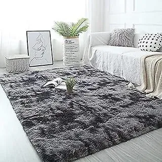 Dunkelgrauer Teppich 80 X 160 Cm, Farbverlaufsteppich Im Batik-stil Aus Wolle Und Seide, Weicher Wohnzimmerteppich, Schlafzimmerteppich, Balkonteppich, Flauschiger Teppich