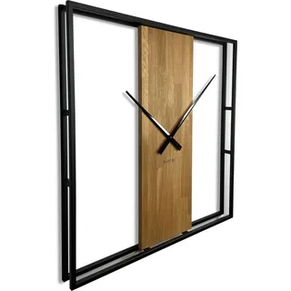 Wanduhr groß LOFT SQUARE 80 cm Eiche Holz Metall quadratisch wanduhr modern Wanduhren ohne tickgeräusche große wanduhr wall clock uhr wand wand uhr - Braun