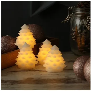 Deluxe Homeart LED-Kerze Weihnachtsbaum 4 Mini Tannenbäume aus Echtwachs H: 7cm weiß 4er Set (4-tlg) weiß