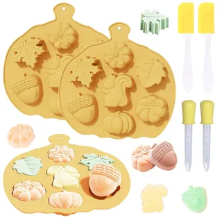 2 Stück Herbst Kürbis Silikonform,Herbst Silikon Schokoladenformen 3D Kürbis Silikonform Herbst Silikonform Kür-bis Herbst Silikonfor-m Kerze für Halloween Thanksgiving Herbst Schokolade,Seife,Kuchen