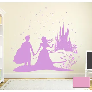 Wandtattoo Wandaufkleber Märchenschloss Prinzessin Prinz Sterne Schloss Burg M1691 - ausgewählte Farbe: *Flieder* - ausgewählte Größe: *S - 60cm breit x 55cm hoch*