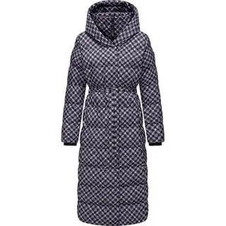 Ragwear Steppmantel Niara Long Print wasserdichter Mantel mit angesagtem Hahnentritt Muster lila XXL (44)