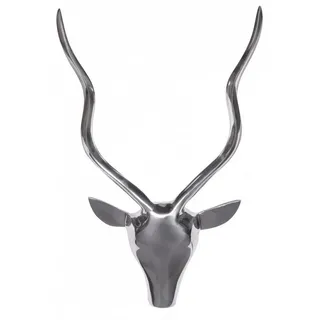 möbelando Dekogeweih Deko Hirschgeweih S Aluminium Wanddeko Landhausstil Silber Metall, 4 x 54 x 33 cm (B/H/L) silberfarben