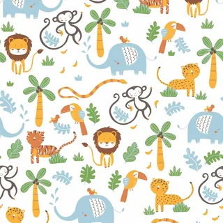 Bricoflor Dschungel Kindertapete Bunt Kinderzimmer Tapete mit Affe und Löwe Ideal für Jungen und Mädchen Bunte Vliestapete mit Tieren