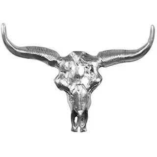 MichaelNoll Wanddekoobjekt Stierkopf Stier Bullenschädel Deko Aluminium Metall, Wanddeko aus Metall silberfarben