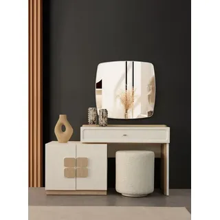 JVmoebel Schminktisch Eleganter Schminktisch aus Holz und Glas in Beige mit Spiegel (3-St), Made in Europa weiß