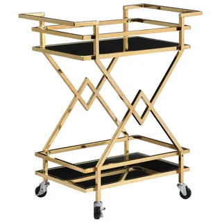 Wohnling Servierwagen Gold Glas Metall 65x80x40 cm Moderner Barwagen mit Rollen WL7.335, (65x80x40 cm Küchenwagen Glas / Metall Rechteckig), Speisewagen mit Glasplatte, Teewagen auf Rollen goldfarben