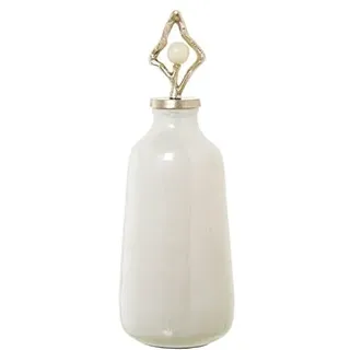 DRW Dekorative Bodenvase aus Glas mit Aluminiumdeckel in Weiß und Gold, 53 x 19 x 19 cm
