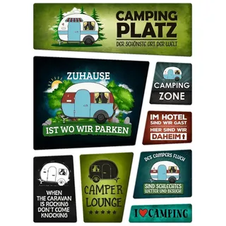 trendaffe Camping Kühlschrankmagnete im 8er Set Campingplatz Stellplatz Wohnwagen Camper