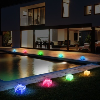 Gartendeko RGB LED Solarlampe mit Farbwechsel Gartenlampe Dekoleuchte im Eiswürfel Design, LxH 7x5,4 cm, 8er Set
