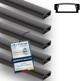 INNOVATE LED Profil 2m Schwarz 5er Set I Akustikpaneele Zubehör [Aluprofil inkl. Diffusor Schwarz] LED für Akustikpaneele I Alu U Profil Lichtleiste Indirekte Beleuchtung Wohnzimmer Wandpaneele Küche