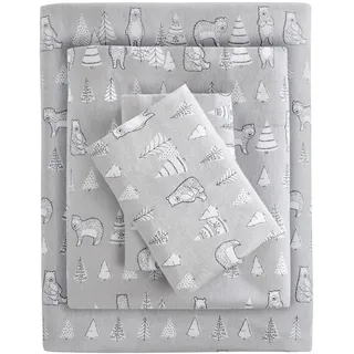 Sleep Philosophy True North Cozy Flanell-Bettwäsche-Set, warm, 100% Baumwolle, mit Tieren, Sternen, niedlich, ultraweich, kaltes Wetter, Bär, 4-teilig