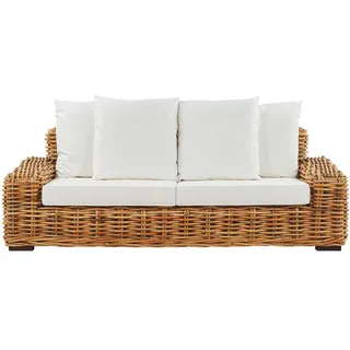 Beliani Gartensofa Natürlich Cremeweiß Rattan 3-Sitzer für Garten für Terasse für Innenbereich für Aussenbereich