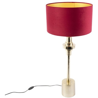 QAZQA - Art Deco Art Deco Tischlampe mit Veloursschirm rot 35 cm - Diverso I Wohnzimmer I Schlafzimmer - Aluminium Zylinder - LED geeignet E27