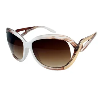 Rennec Sonnenbrille Damen Oversized Brille mit geschwungenen Brillenbügeln (inklusive Brillenbeutel) Große Designer Brille Gläser UV400 Getönt Oval weiß