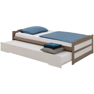 Idimex Tandembett, Taupe, Weiß, Holz, Kiefer, Vintage, 90x190 cm, FSC Mix, Schlafzimmer, Betten