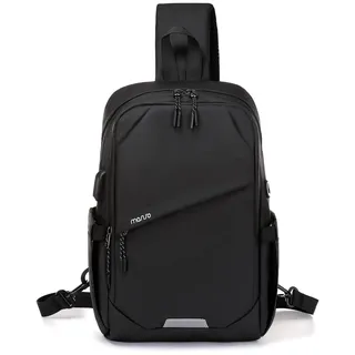 MOSISO Sling Rucksack Reise Wanderrucksack, Große Umhängetasche mit USB-Ladeanschluss für Herren Damen 3 Lagige Taschen Ein Schulter Brusttasche für Outdoor Sport Freizeit und Pendler, Schwarz