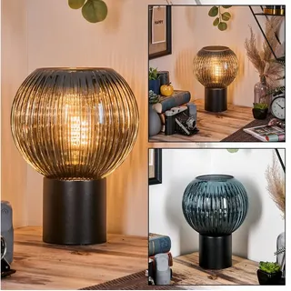 hofstein Tischleuchte Tischlampe aus Metall/Riffelglas in Schwarz/Blau, ohne Leuchtmittel, Leuchte im Retro/Vintage-Design mit Glasschirm (20 cm), 1 x E27 blau