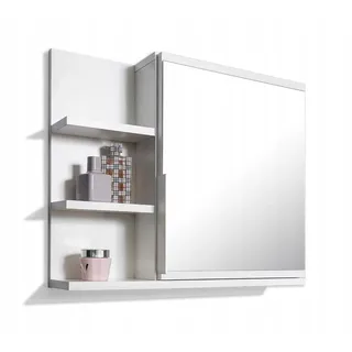 FreshYou Spiegelschrank 60x50 Weiß, Badezimmerschrank mit Ablagen, Badezimmerspiegel, Hängeschrank - Links