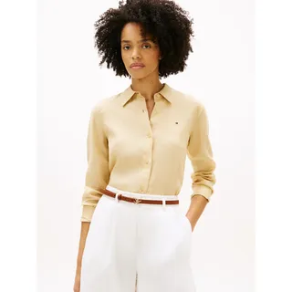 Tommy Hilfiger Hemdbluse TOMMY HILFIGER "ESS LINEN RELAXED SHIRT", Damen, Gr. 42, harvest wheat, Web, Obermaterial: 100% Leinen, unifarben, relaxed fit hüftlang, 1-Knopf-Manschette, Blusen Hemdbluse, mit Logostickerei,kühlendes Premium Leinen
