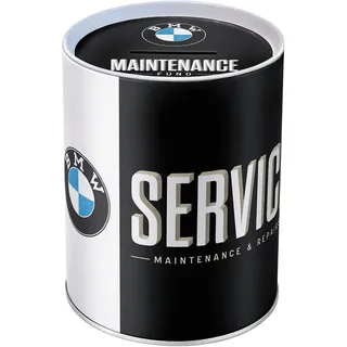 Nostalgic-Art Retro Spardose, 1 l, BMW – Service – Geschenk-Idee für BMW Accessoires Fans, Original Lizenzprodukt (OLP), Sparschwein aus Metall, Vintage Blech-Sparbüchse