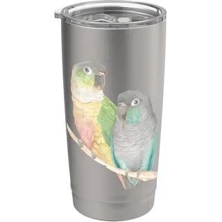 Pärchen Liebhaber Grün Wangen Conure Papagei Aquarell Malerei Doppelwandiger Edelstahl-Thermobecher