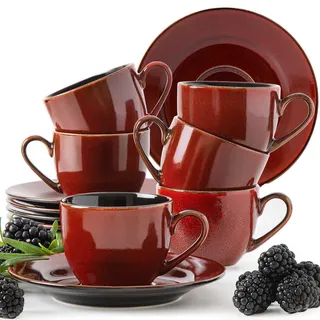 Ritzenhoff Breker Kaffeeservice, Rot, Keramik, Rund, 9.5x6.5x9.5 cm, Hergestellt in Europa, Essen & Trinken, Geschirr, Geschirr-Sets, Kaffeeservice