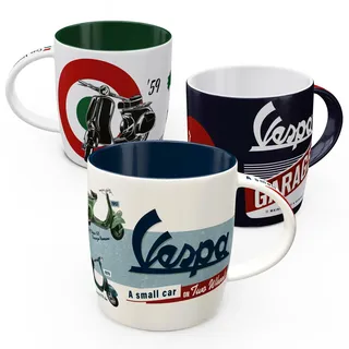 Nostalgic-Art Retro Kaffee-Becher (3er-Set), 330 ml, Vespa Set 1 – Geschenk-Idee für Roller-Fans, Keramik-Tasse, Vintage Design