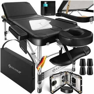 Kesser KESSER® Massageliege klappbar höhenverstellbar Mobile Massagebett Massagetisch Kosmetikliege Breit Therapieliege Aluminium + 10x Gesichtsauflage mit Kopfstütze Armlehnen & Tasche
