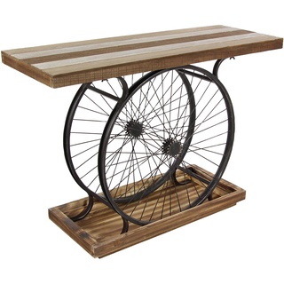 Deco 79 Wood Bike Konsolentisch mit breiter Lattenrostplatte, Doppelradrahmen und abgestuftem Sockel, 39" x 12" x 25", Braun