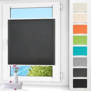 Plissee ohne Bohren klemmfix Anthrazit 90x90cm Plisseerollo mit Klemmträger Blickdicht easyfix Jalousie Rollo für Fenster und Tür