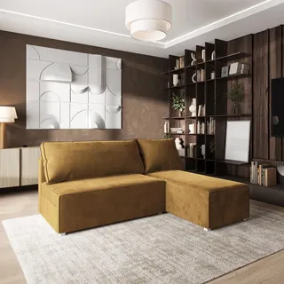 masseno Ecksofa BRISO mit Schlaffunktion L-Form, Sofa mit Bettkasten, Wohnzimmersofa, Couch, Soffa, Bettsofa, Couchgarnitur- Gelb, MONOLITH 48 - Gelb