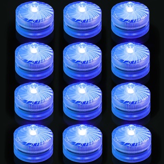 Mini Unterwasser Licht, Blau Wasserdichte LED Teelichter, Batteriebetriebenes Flammenloses Wasserdichte Poollicht für Vase, Garten,Hochzeitsdekoration, Party, Aquarien, Schwimmbäder, 12 Stück
