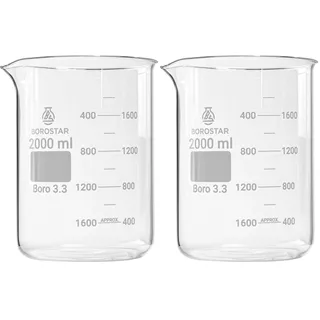Borostar Becherglas (Boro 3.3), niedrige Form mit Graduierung und Ausguss, 2000 ml (Packung mit 2)