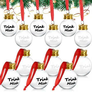 Nuenen 12 Stück Weihnachtskugeln zum Befüllen Christbaumkugeln Befüllbar Trink Mich Weihnachtskugeln zum Trinken 50 ml Plastikkugeln Weihnachtsdeko Anhänger für Weihnachtsbaum(Sphärisch)