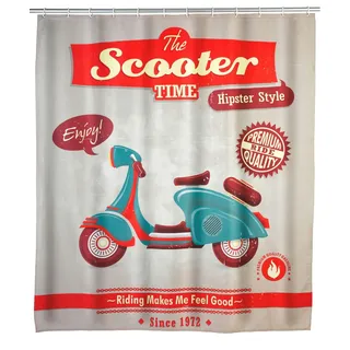WENKO Anti-Schimmel Duschvorhang Vintage Scooter - waschbar, Polyester, 180 x 200 cm, Mehrfarbig
