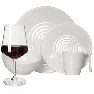Moritz Geschirr-Set Melamin Camping Geschirr Crema + Milano Rotwein Gläser