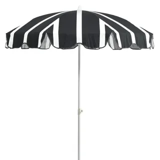 Sonnenschirm Follina aus robustem Polyester-Stoff, neigbar, Rund, Schwarz Weiß, für Outdoor