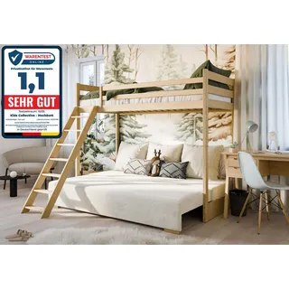 Kids Collective Hochbett 90 x 200 cm Kiefer massiv natur creme
