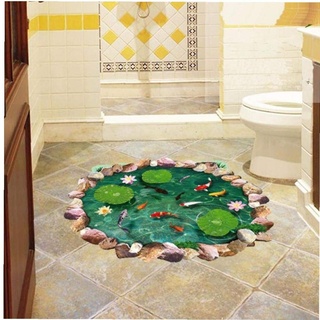 3D-Lotus-Teich-Fisch Boden Aufkleber Badezimmer Wohnzimmer Fussboden Dekoration Mural für Hauptdekor Wandtattoo Tapeten Aufkleber