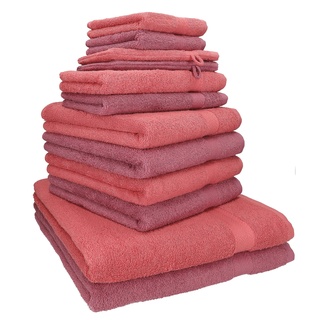 Betz 12-TLG. Handtuch Set Premium 100% Baumwolle 2 Duschtücher 4 Handtücher 2 Gästetücher 2 Seiftücher 2 Waschhandschuhe Farbe Himbeere/Beere