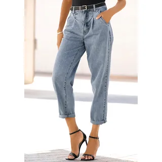 Relax-fit-Jeans BUFFALO Gr. 40, N-Gr, blau (blue, washed) Damen Jeans Ankle 7/8 in High-waist-Form mit Bundfalten, Crop-Design Bestseller