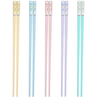 Bestomrogh 5 Paar Chinesische Stäbchen,Kirschblüte Mustern Rutschfeste Essstäbche 5 Farben Wiederverwendbar Essstäbchen Sushi Chopsticks für Zuhause Restaurant,24cm