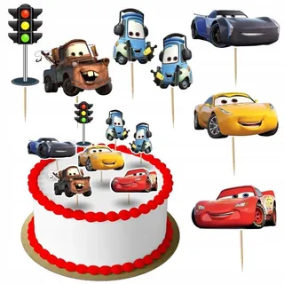 Festivalartikel Tortenstecker CARS Topper Set 6 Stk Geburstag Torten Deko Kuchen Junge das Auto bunt