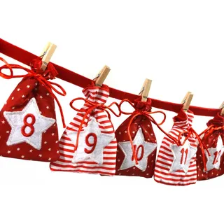 Adventskalender zum Befüllen - Stoff, rot weiß/Weihnachtskalender,Zahlen,Beutel,Sack,Säcke,Säckchen,Stoffbeutel,Baumwolle,Baumwollsäckchen,Ges... - Rot