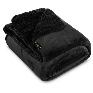 Eurofirany Teddy Fleece Decke Wärmende Wohndecke Sesseldecke Tagesdecke Weiche Sofadecke Überwurf Winterdecke Kuschelige Couchdecke (Schwarz, 150 x 20