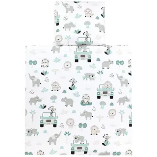 TupTam Unisex Baby Wiegenset 4-teilig Bettwäsche-Set: Bettdecke und Kopfkissen mit Bezug, Farbe: Zoo Grün, Größe: 80x80 cm
